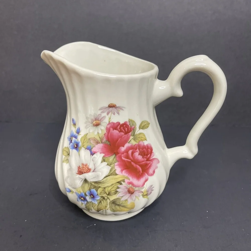 Formalities by Baum Brothers Floral Pitcher Roses Daisy Leaves 6